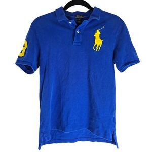 Polo Ralph Lauren Polo Shirt Big Pony Patch Blue Yellow Kids Size‎ L Preppy 80s